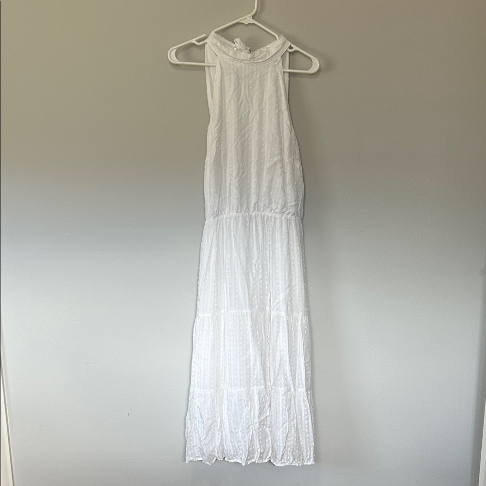 Ann Taylor Factory White Halter Maxi Dress with Tiered Skirt